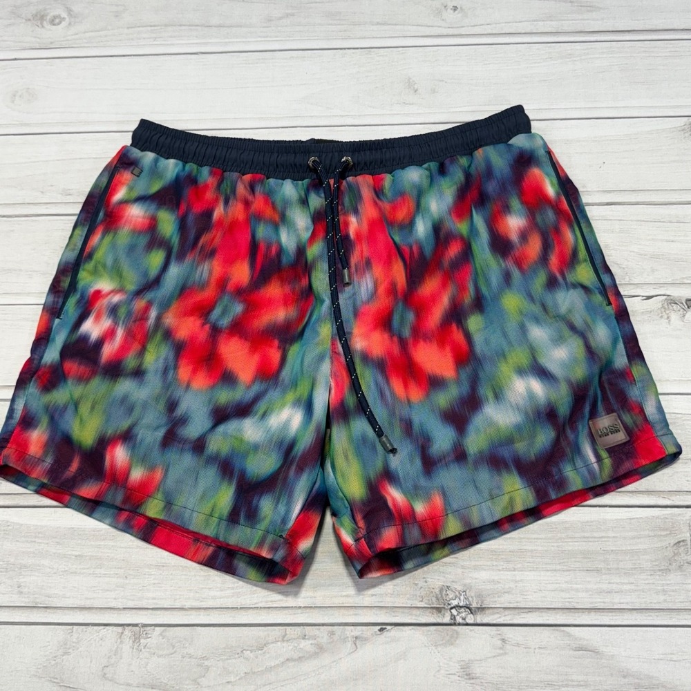 Hugo Boss Swim Shorts Mens L Colorful Floral AOP Trippy Art Lined Bathing Suit